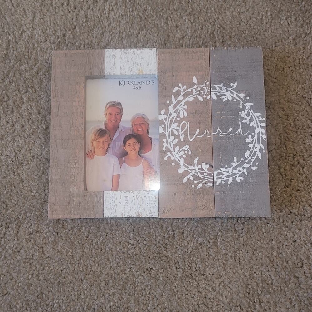 Kirkland's Rustic Brown Gray and White Photo Frame 4x6 "Blessed" Home Decor